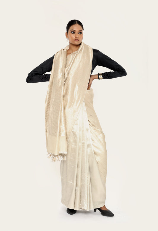 Dhari -WHITE GOLD SILVER JARI SONA RUPA