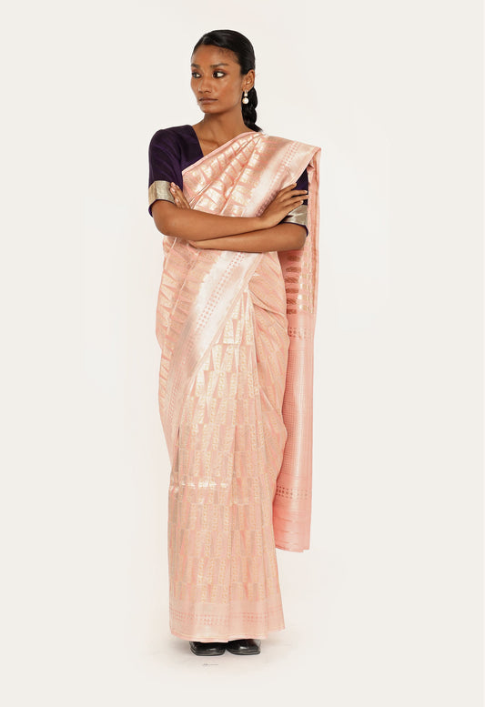 Dhari -PINK GOLD SILVER JARI
