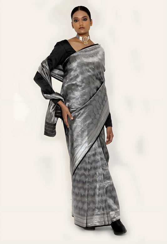 Dhari - BLACK SILVER JARI METALIC