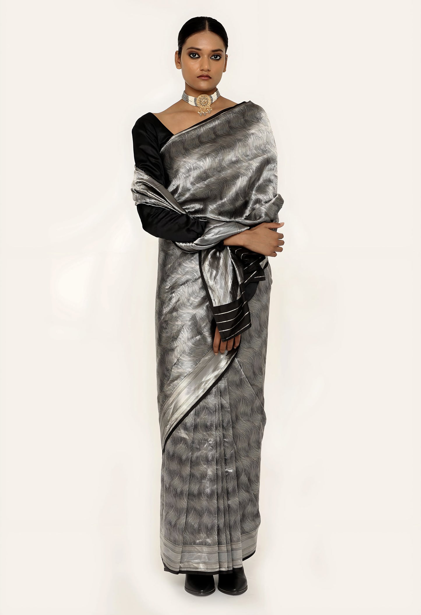 Dhari - BLACK SILVER JARI METALIC