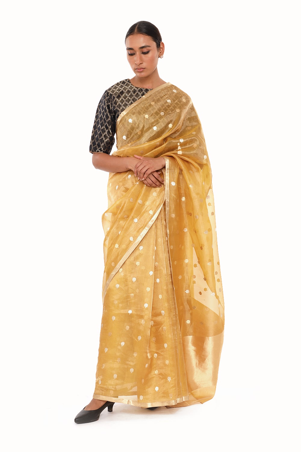 BOA -  Mustard Organze Tissue Saree
