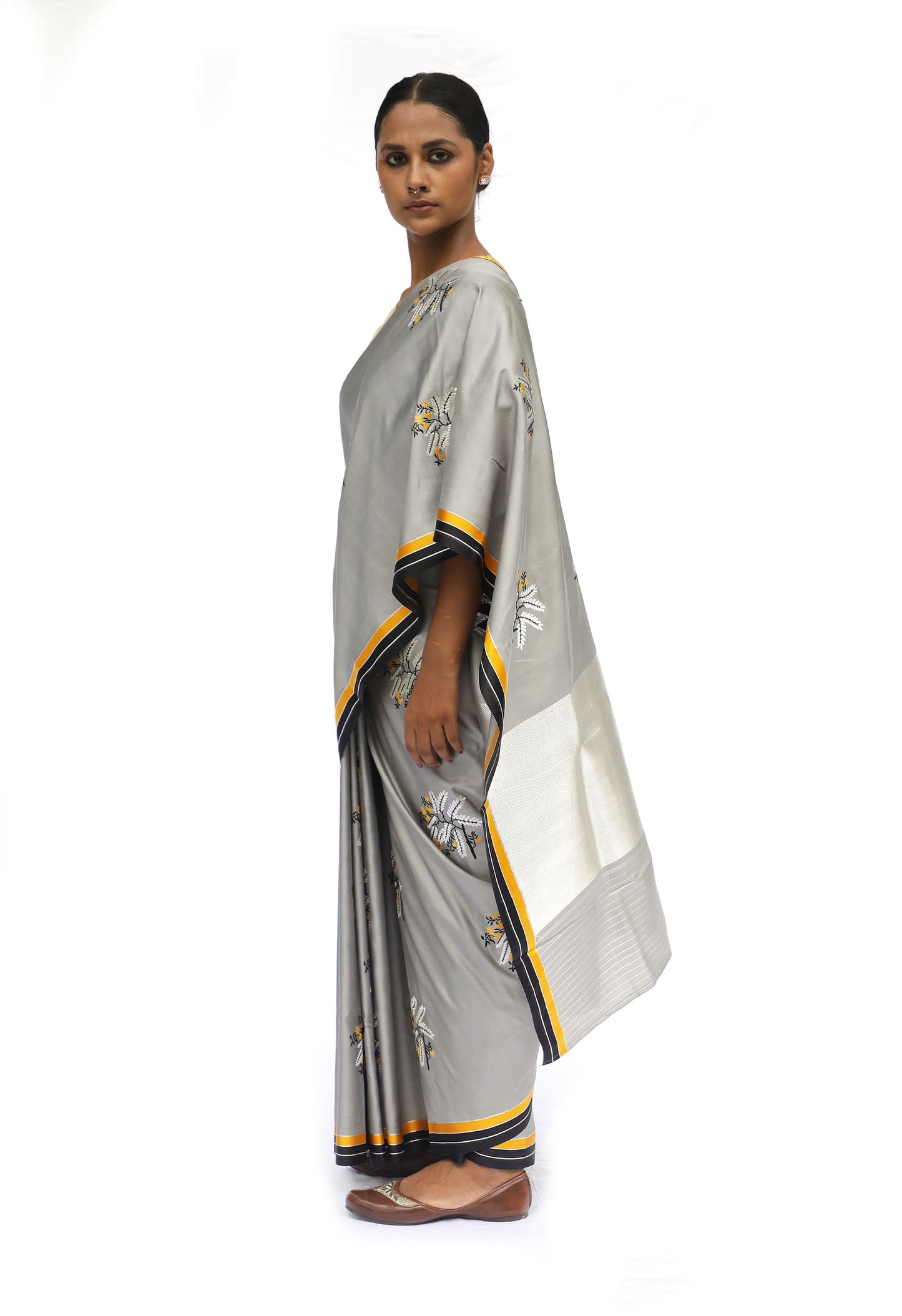 Prakriti - Grey Katan Silk Saree