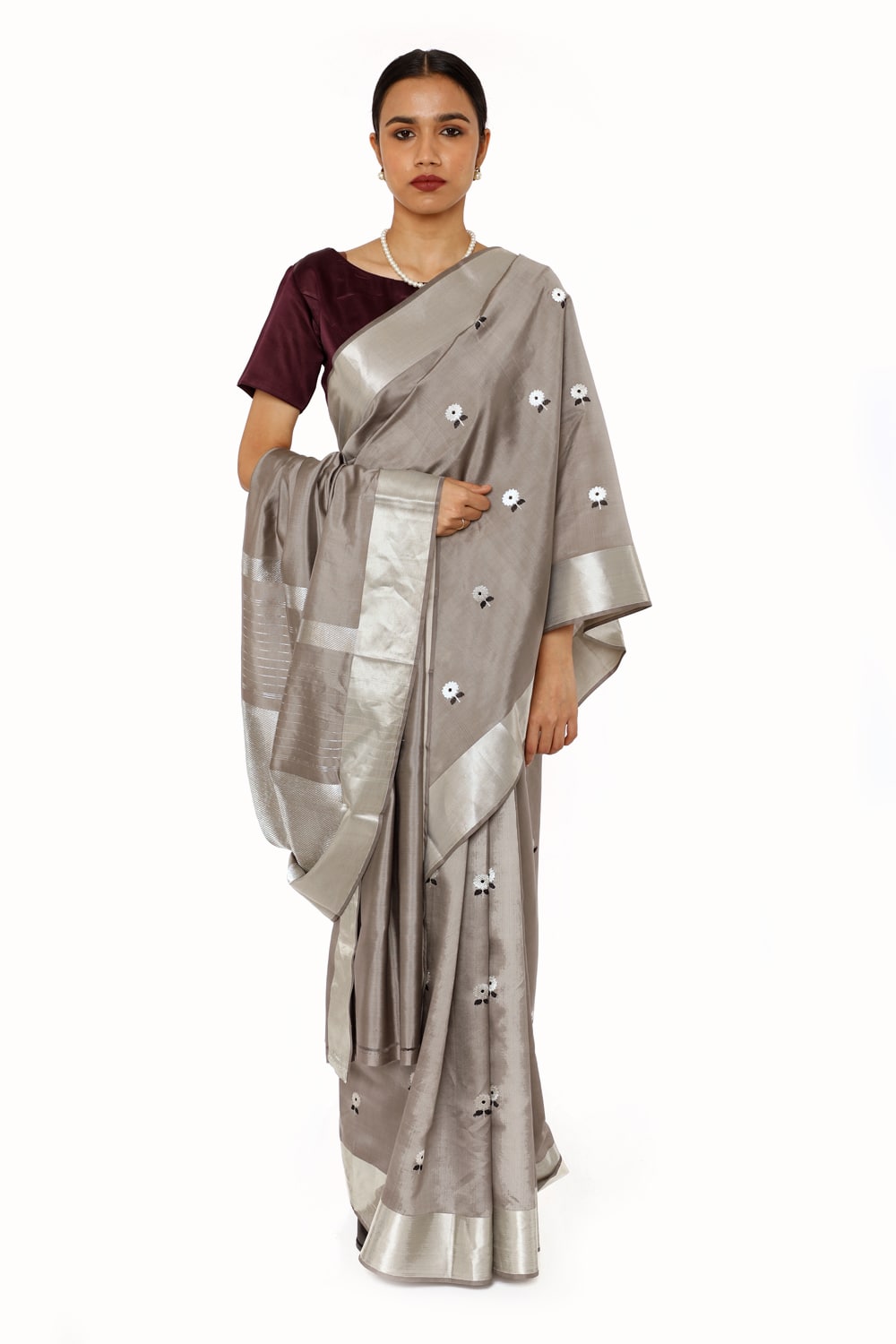 BOA -  Grey Cotton Tissue Saree