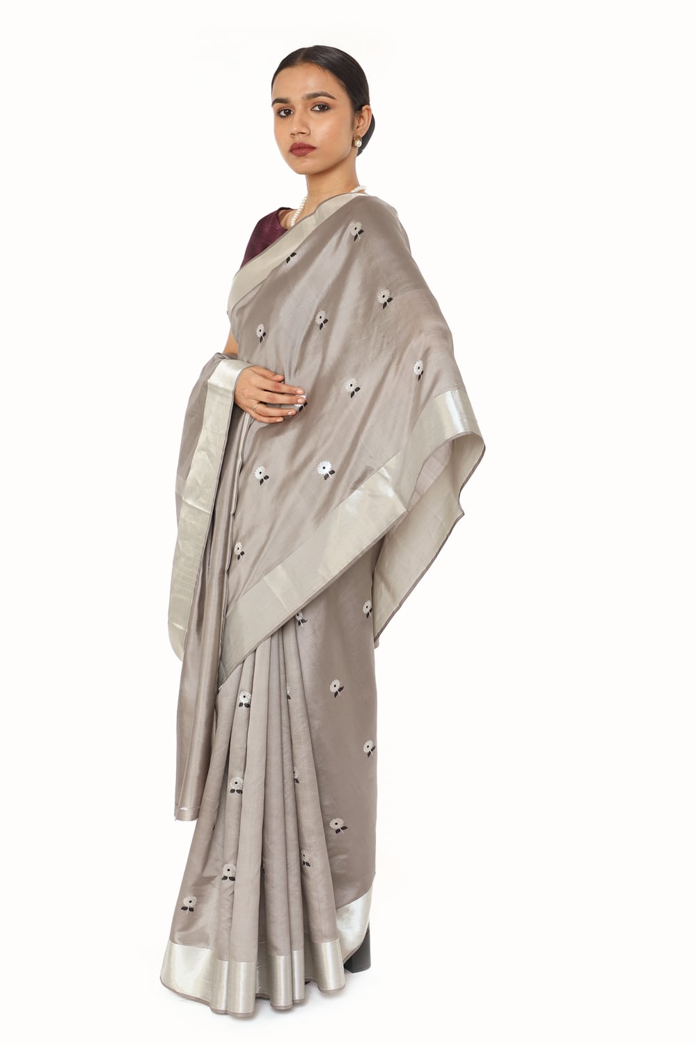 BOA -  Grey Cotton Tissue Saree