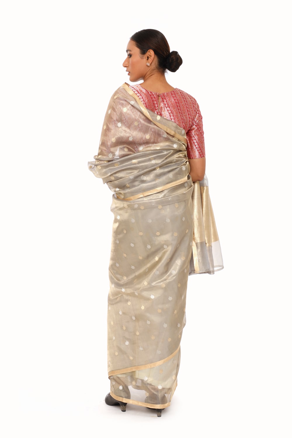 BOA -  Grey Organze Tissue Saree