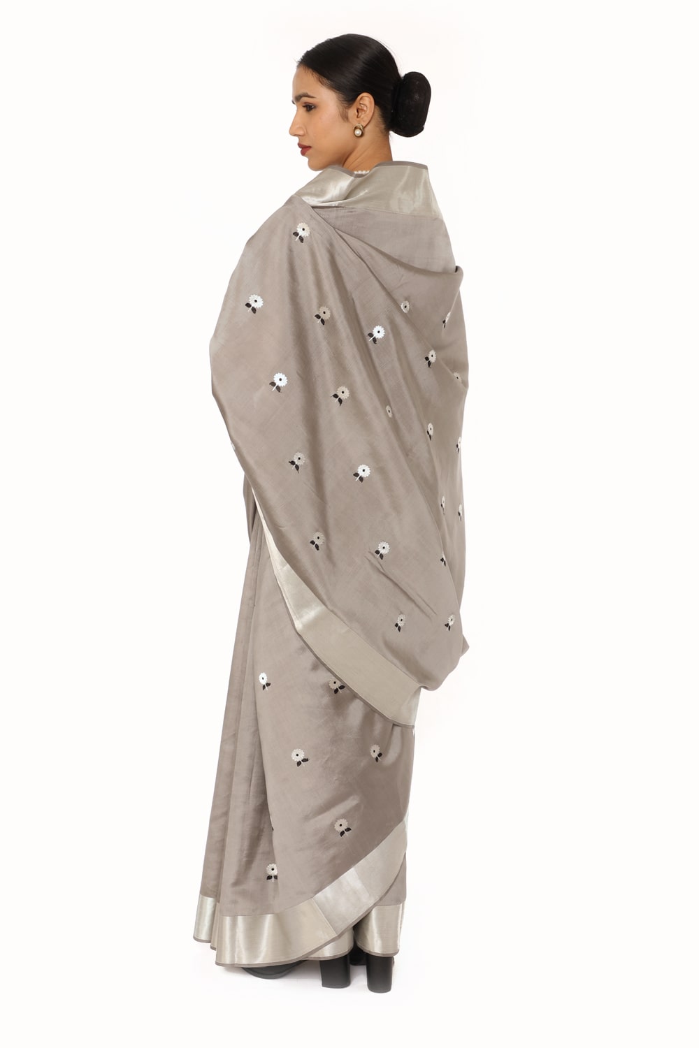 BOA -  Grey Cotton Tissue Saree
