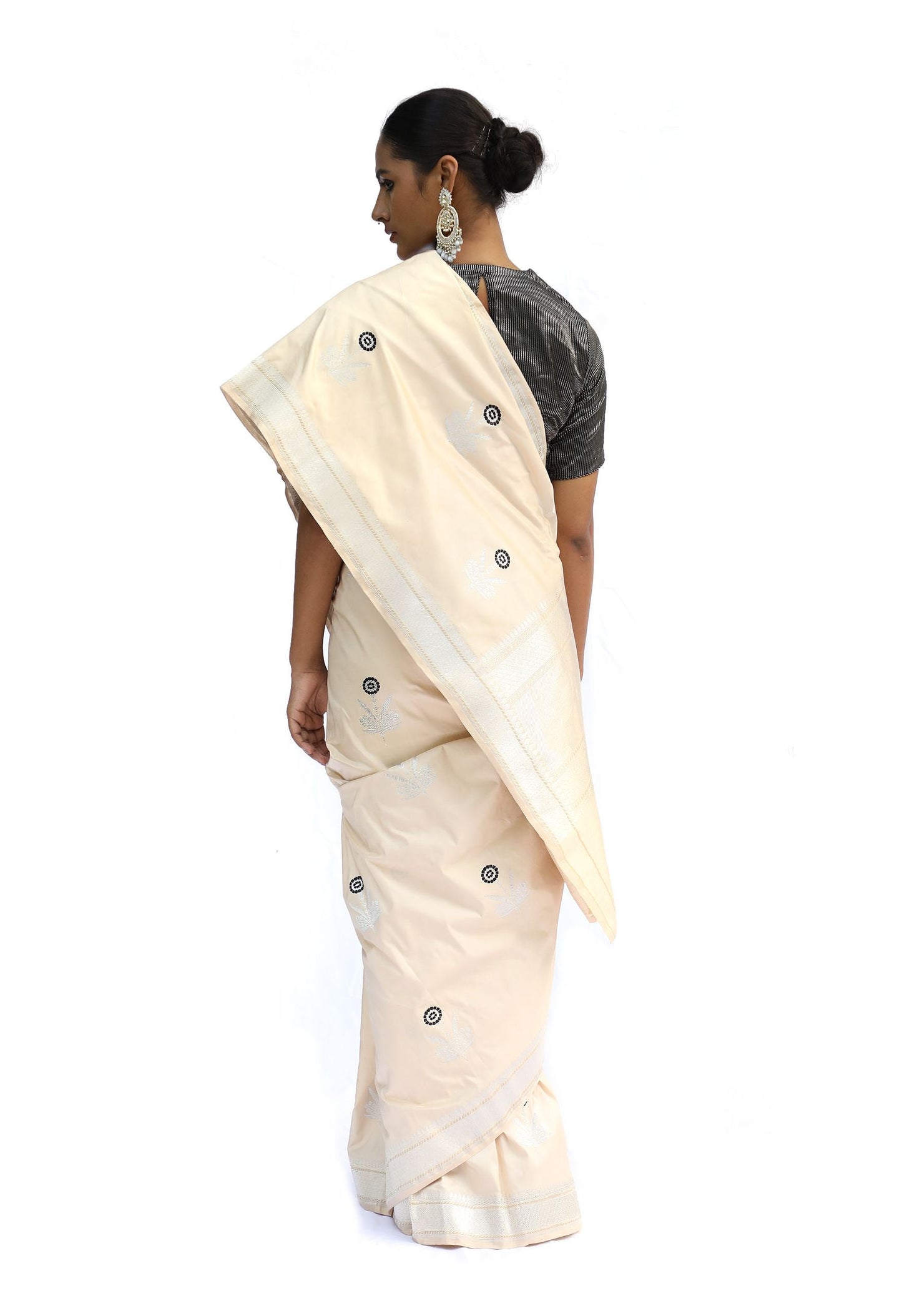 NILASI - Ivory white katan silk saree