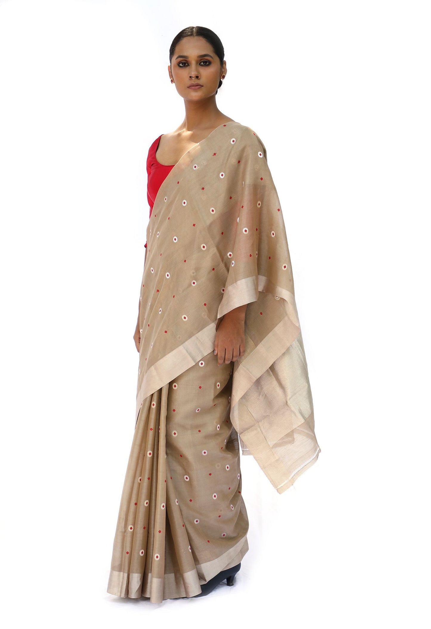 BOA -  Beige CottonTissue Saree