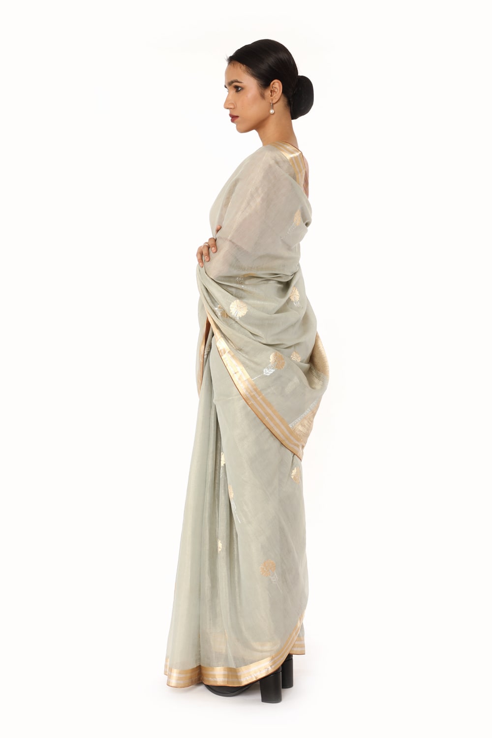 BOA -  Grey Cotton Tissue Saree