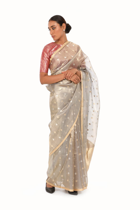 BOA -  Grey Organze Tissue Saree