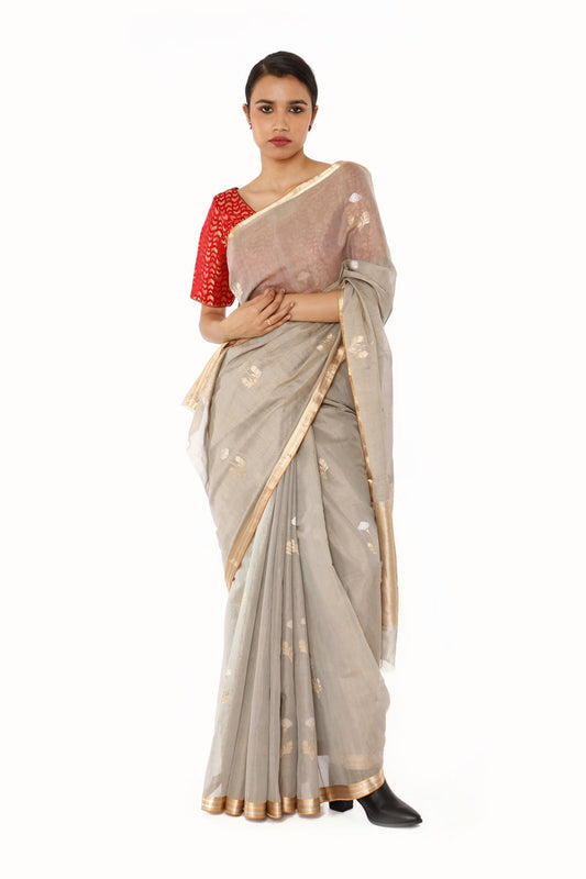 BOA -  Grey Cotton Tissue Saree