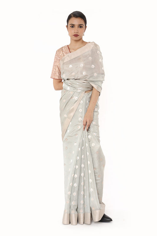 BOA -  Grey Silk Tissue Saree