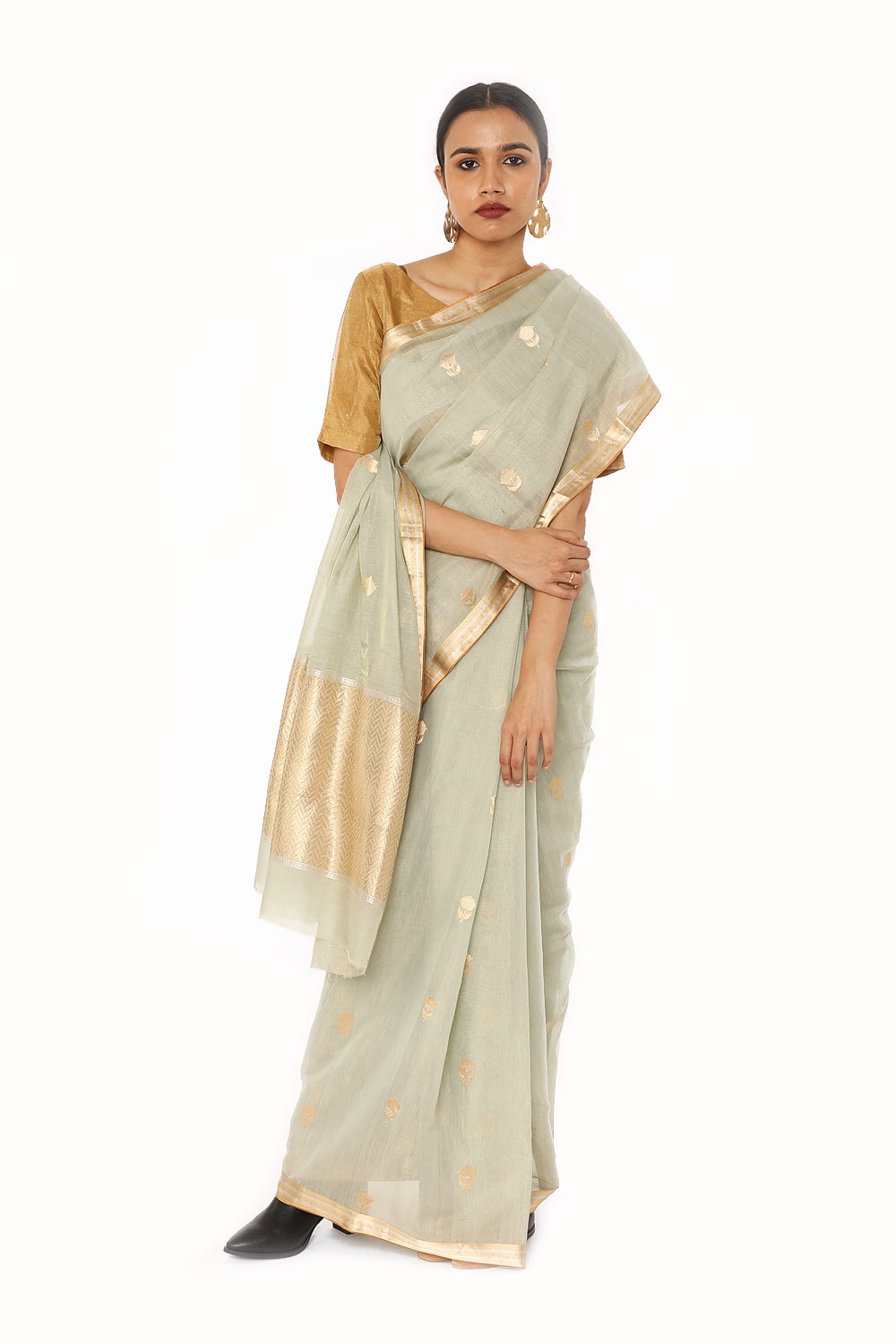 BOA -  Sea Green Cotton Tissue Saree