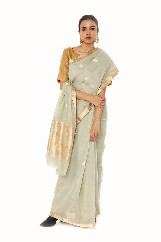 BOA -  Sea Green Cotton Tissue Saree