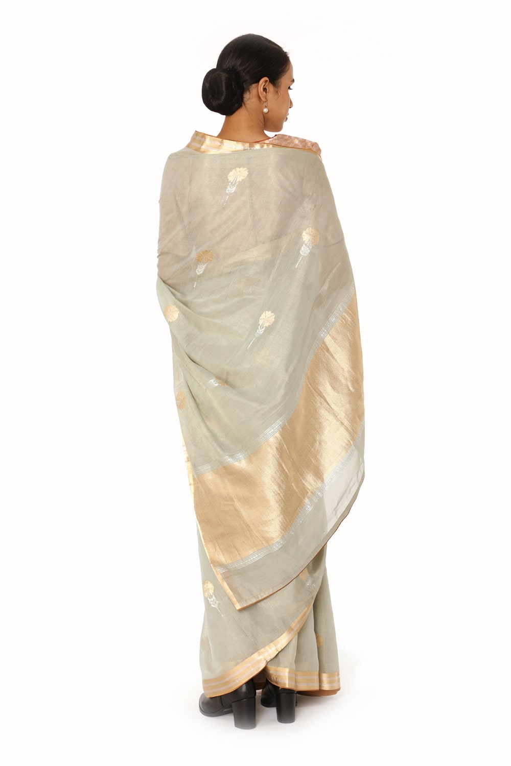 BOA -  Grey Cotton Tissue Saree