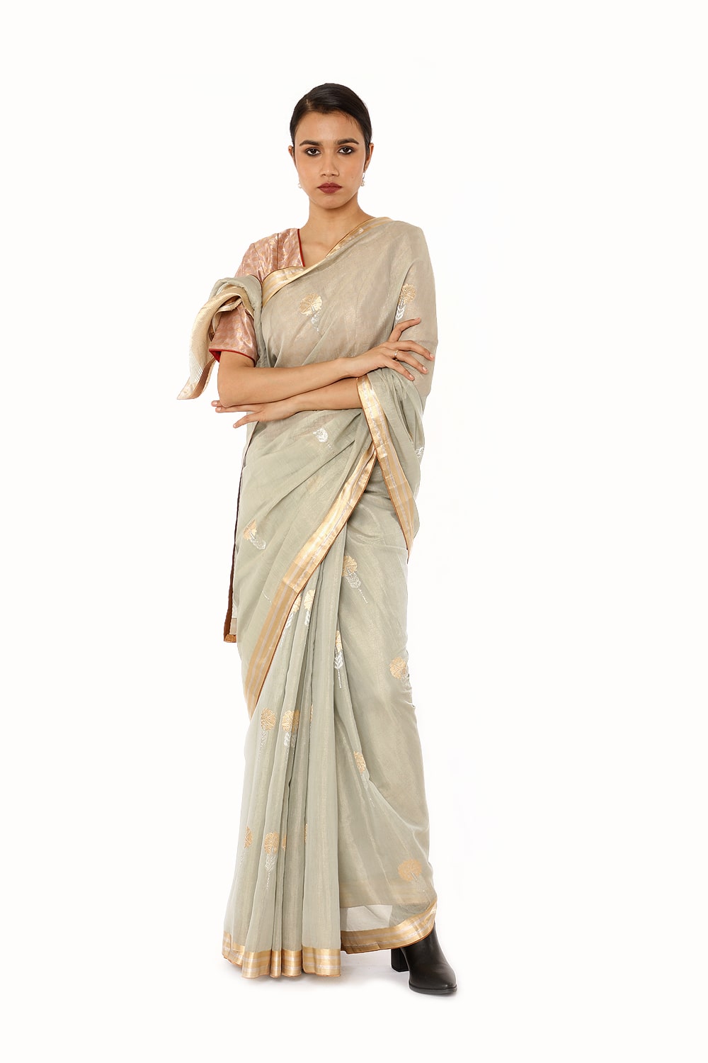 BOA -  Grey Cotton Tissue Saree