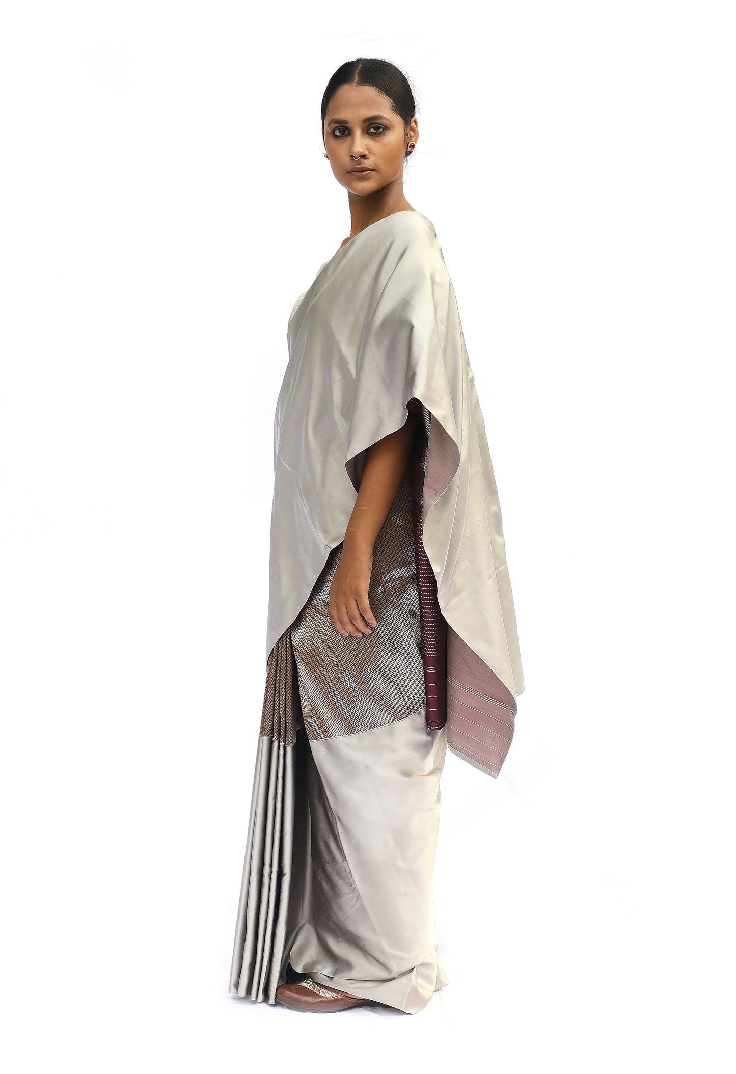 OMANA - mauve and mud gray mashru saree