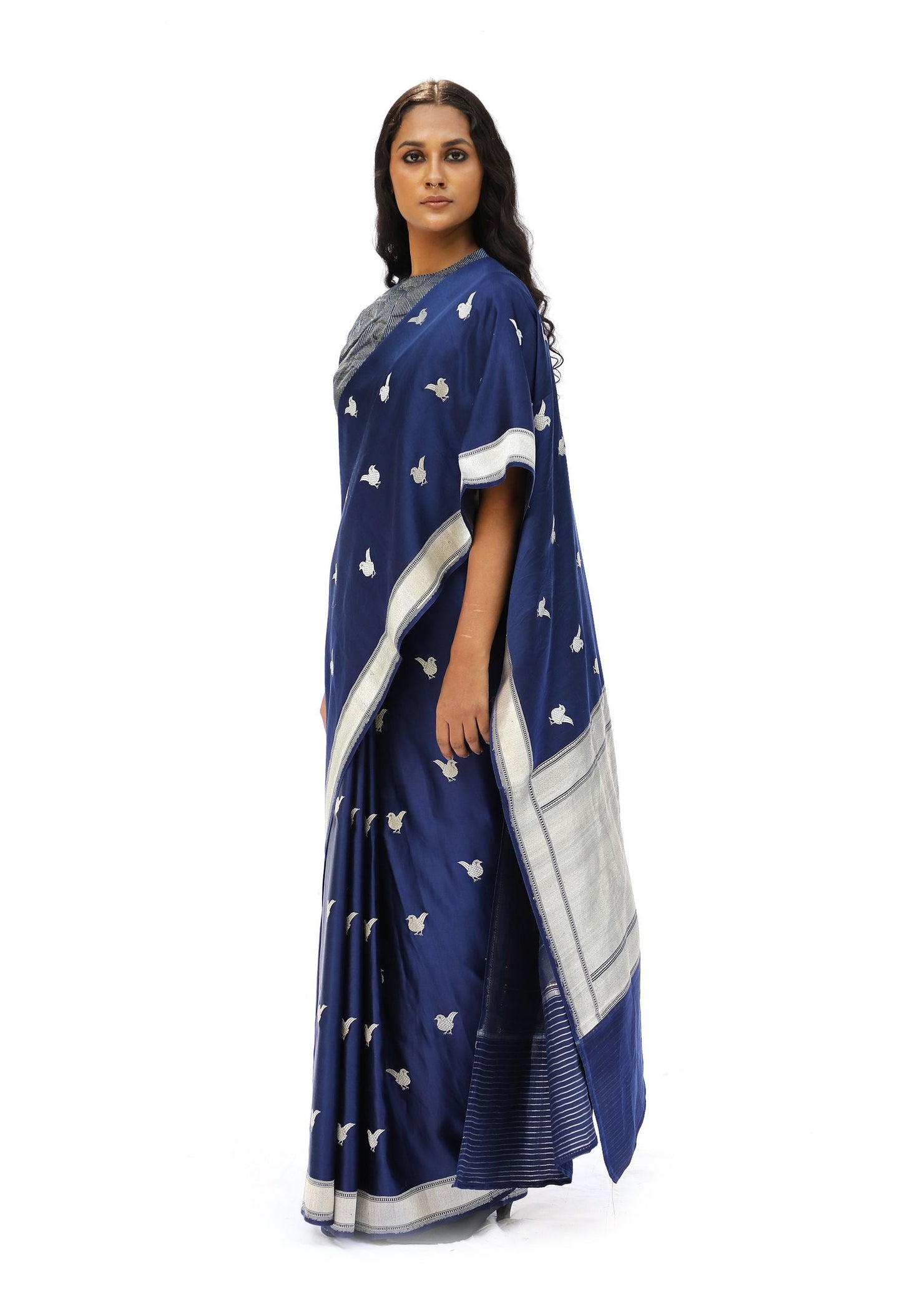 CHIDIYA  dark blue katan silk saree
