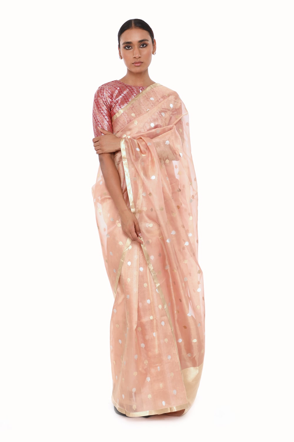 BOA -  Peach Organze Tissue Saree