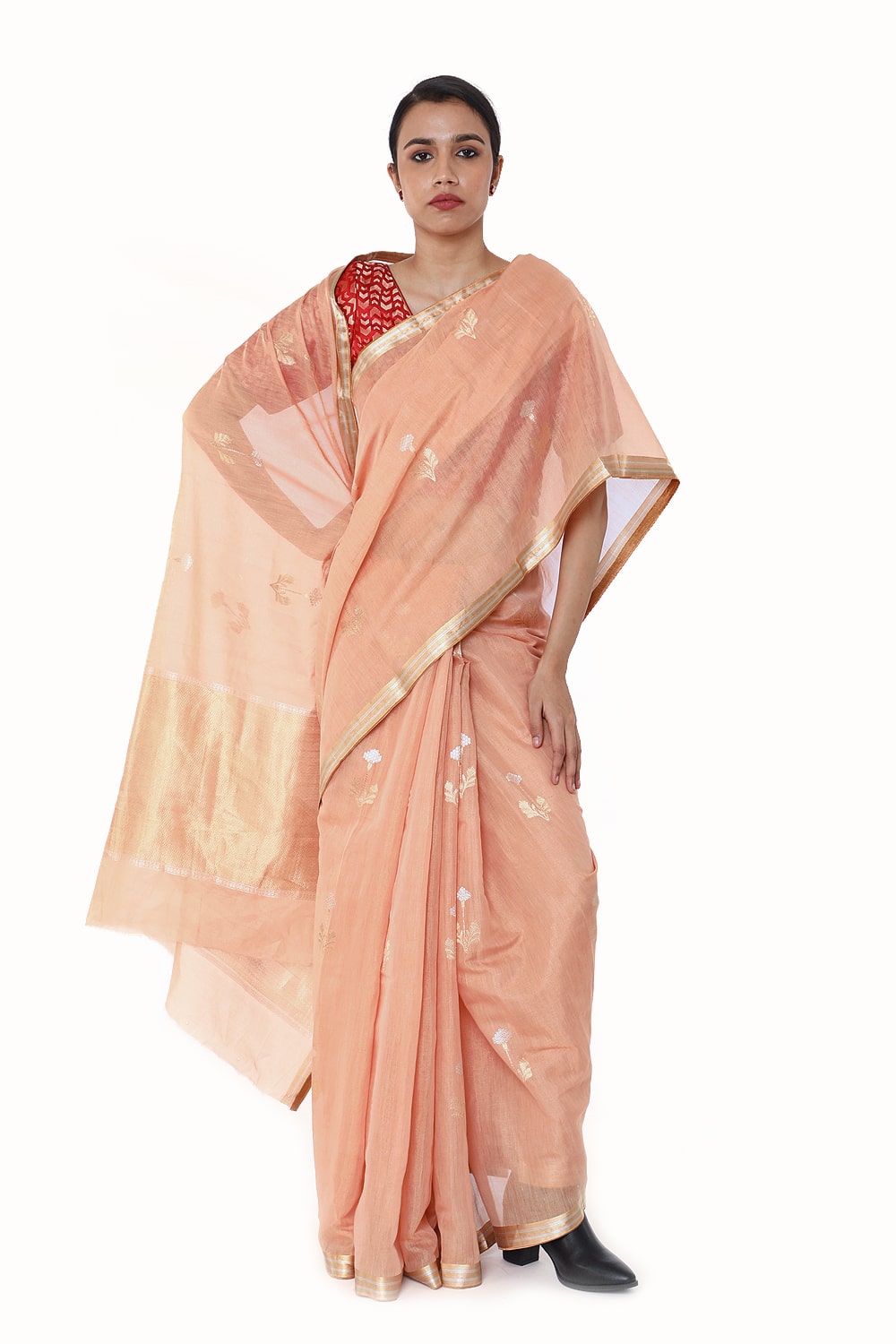 BOA -  Peach Cotton Tissue Saree