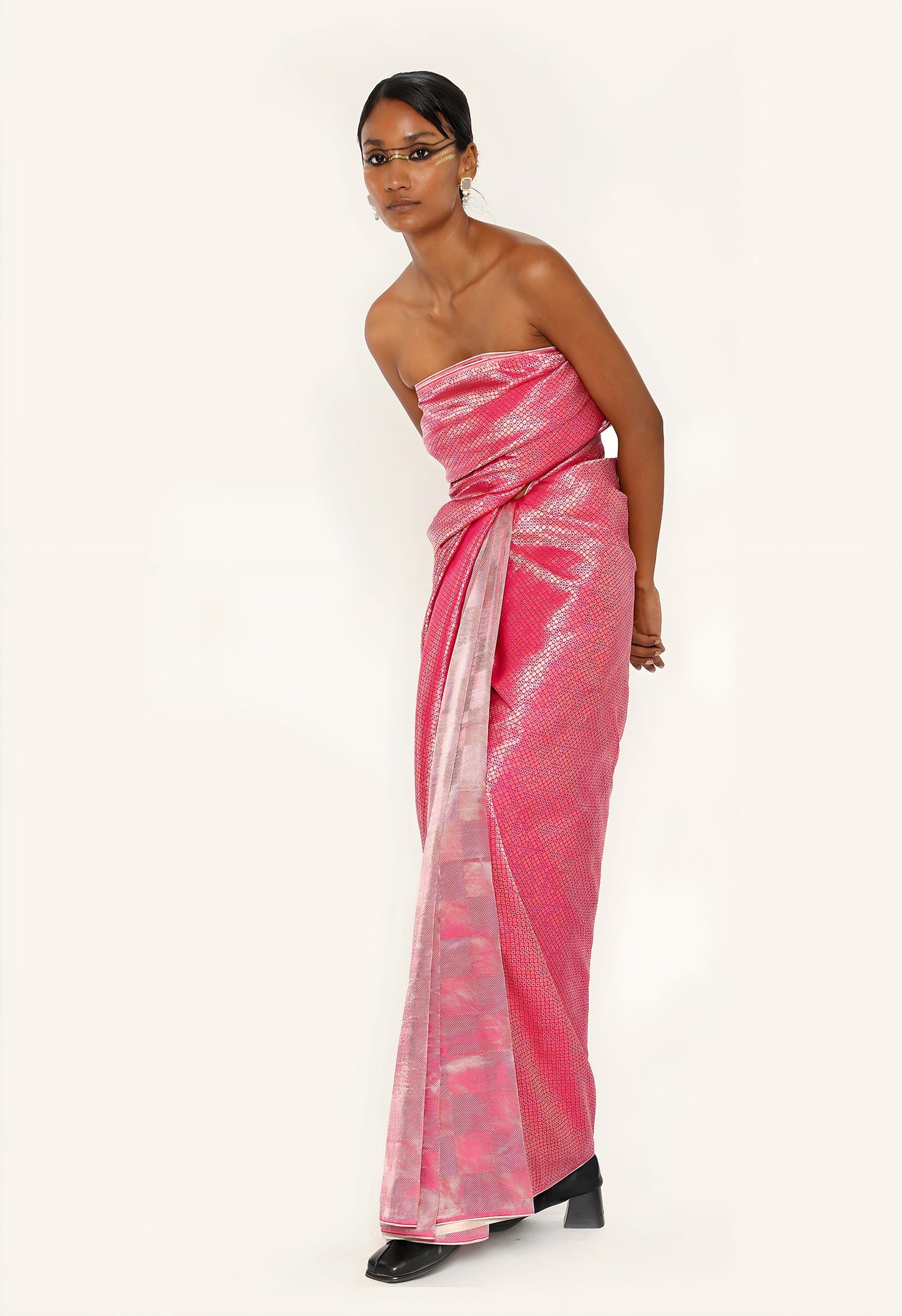 Dhari - PINK GOLD SILVER JARI SONA RUPA