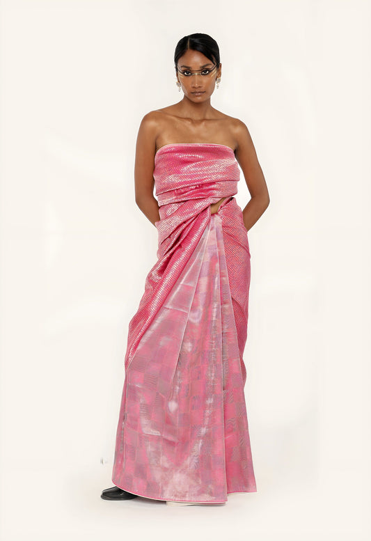 Dhari - PINK GOLD SILVER JARI SONA RUPA