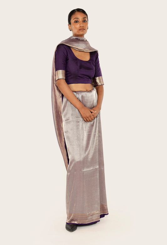 Dhari - PURPLE GOLD SILVER JARI