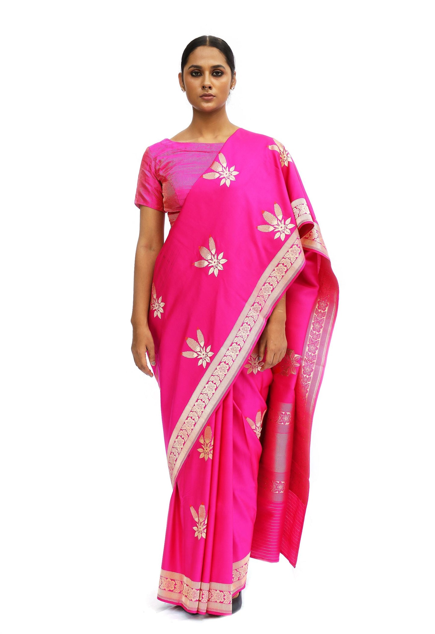 BAKUL - rani pink katan silk saree