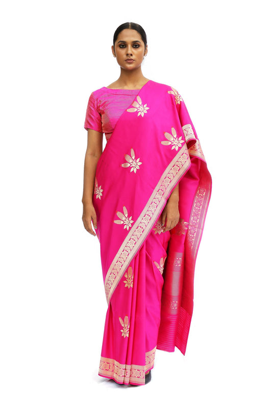 BAKUL - rani pink katan silk saree