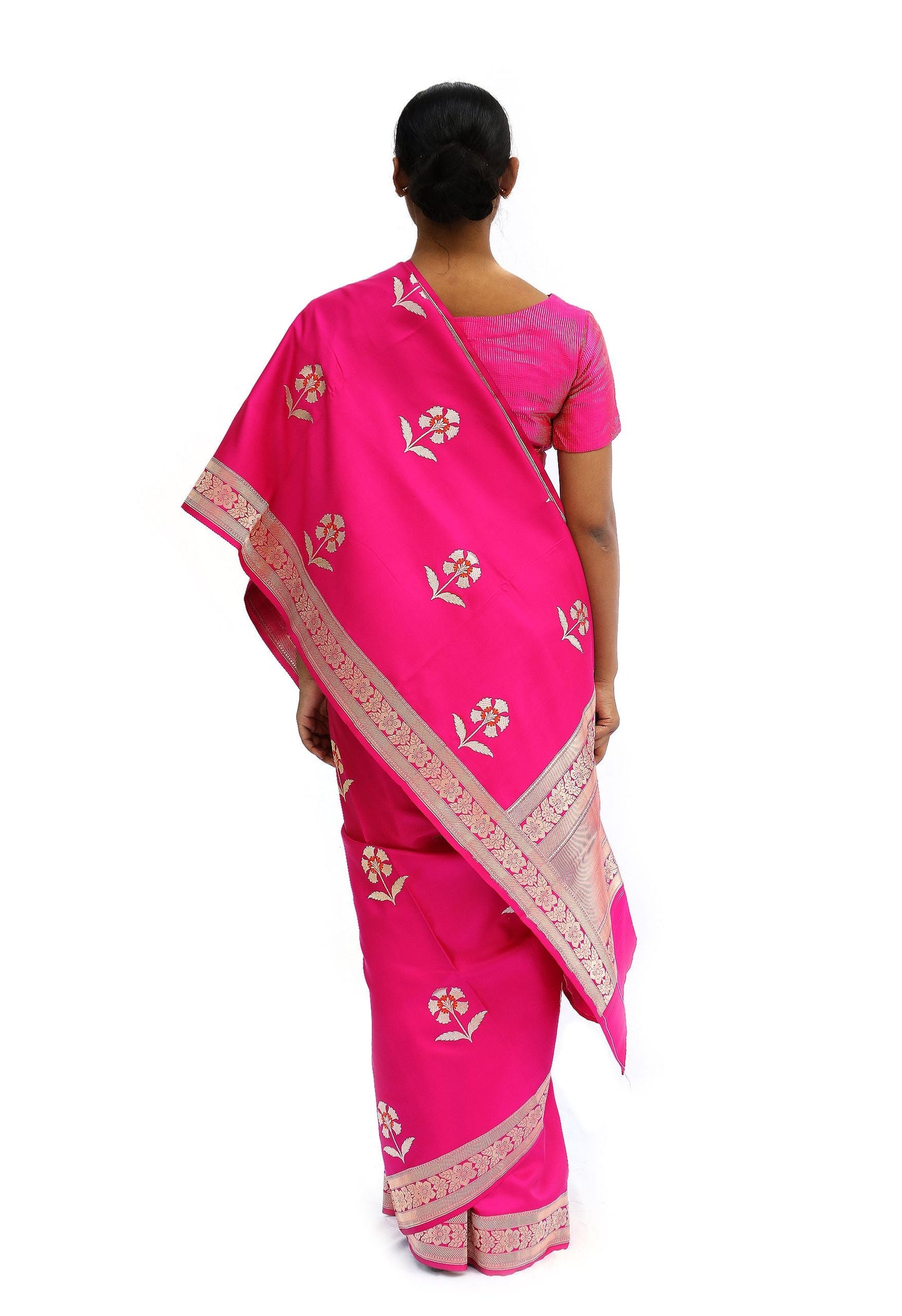 BAKUL - rani pink katan silk saree