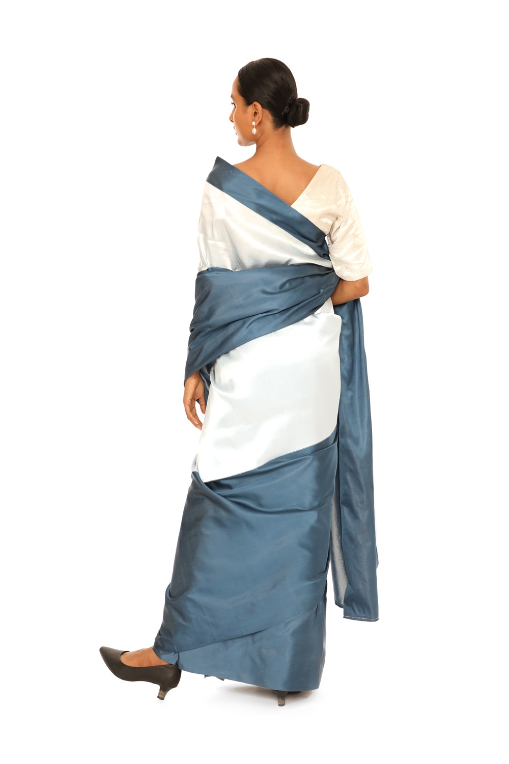 OMANA - slate blue and white mashru silk