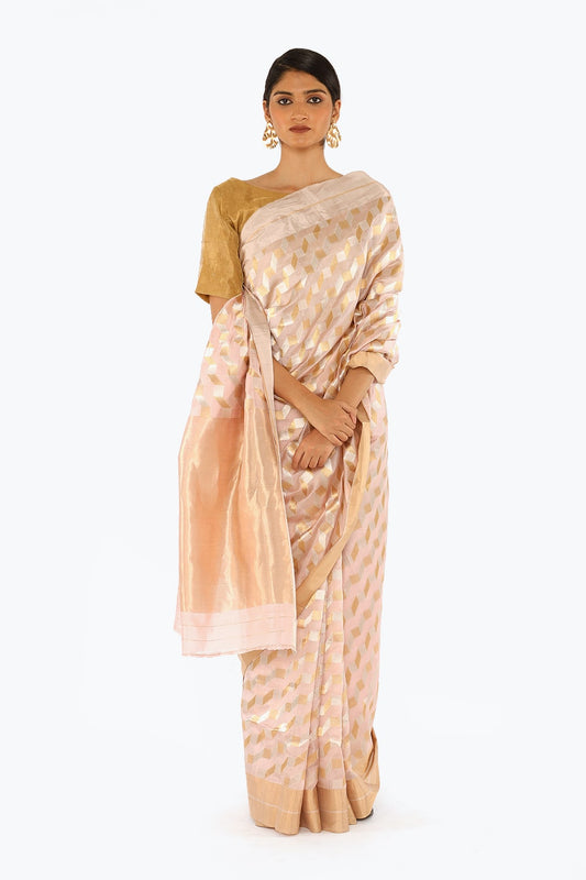 BOA -  Beige Chanderi Silk Tissue Saree