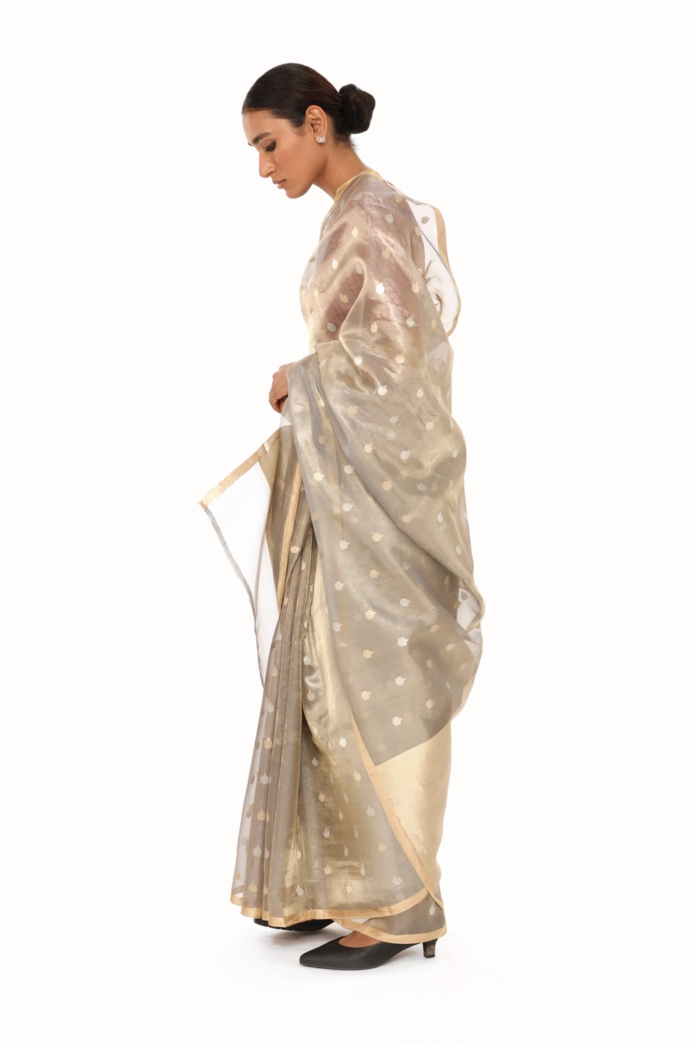 BOA -  Grey Organze Tissue Saree