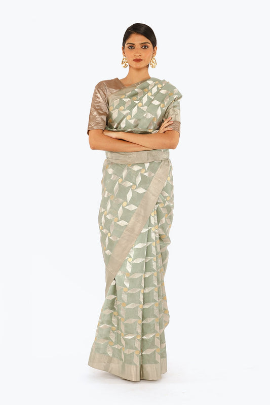 BOA -  Beige Chanderi Silk Tissue Saree