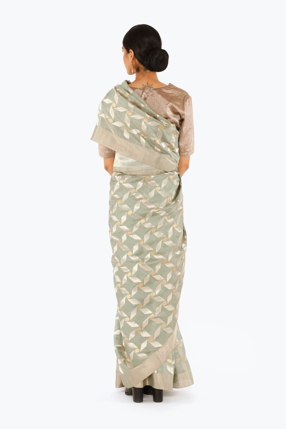 BOA -  Beige Chanderi Silk Tissue Saree
