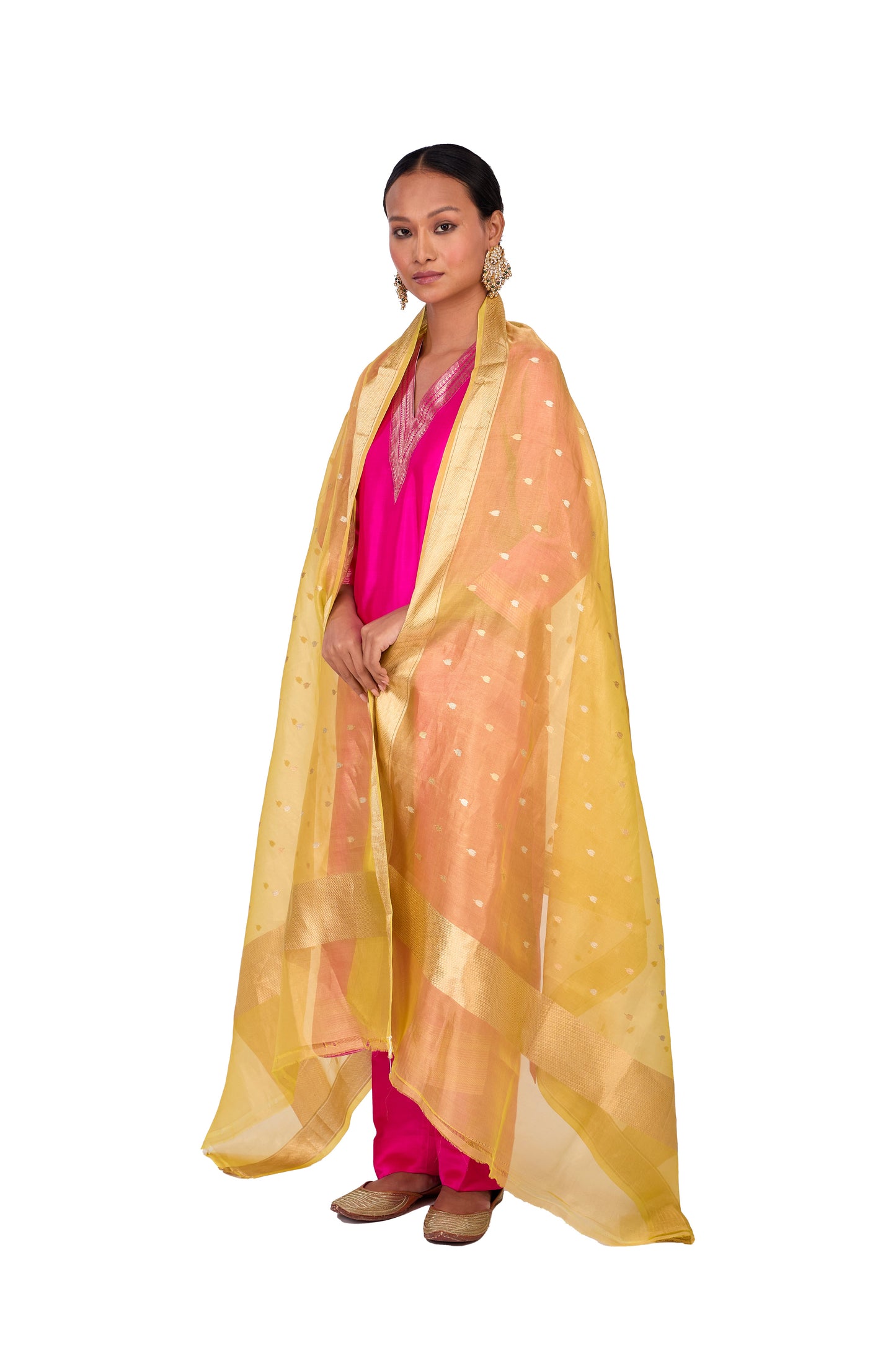 Lemon Organza Dupatta