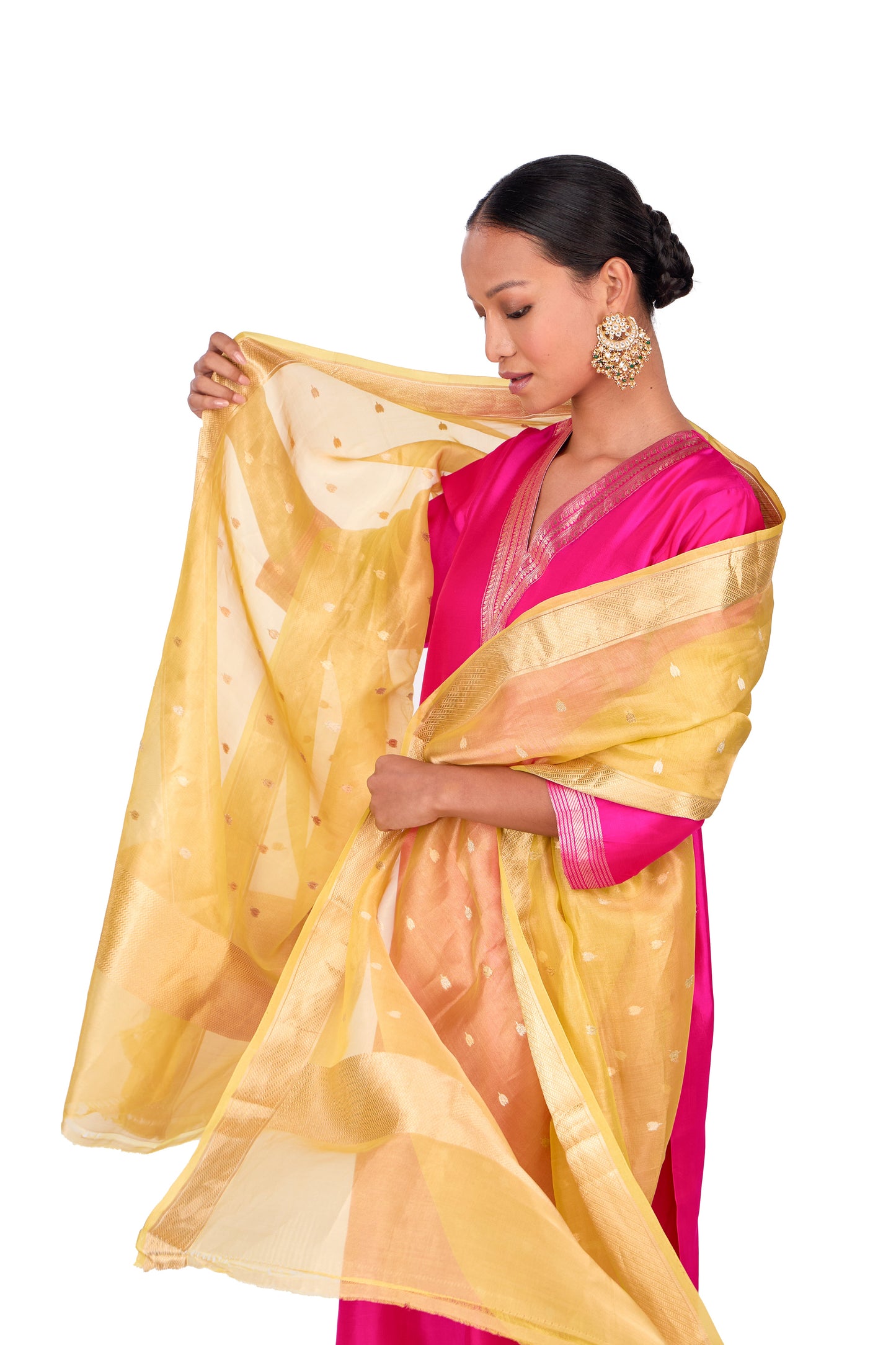 Lemon Organza Dupatta