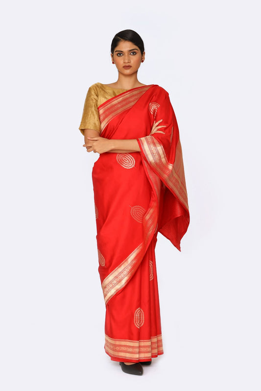SUMAH  vermillion red saree