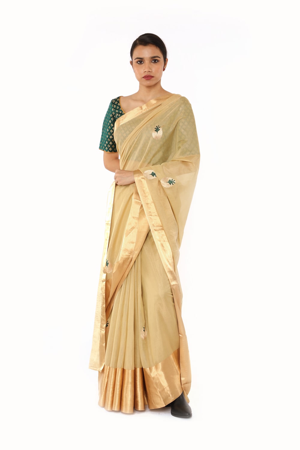 BOA -  Beige Cotton Tissue Saree