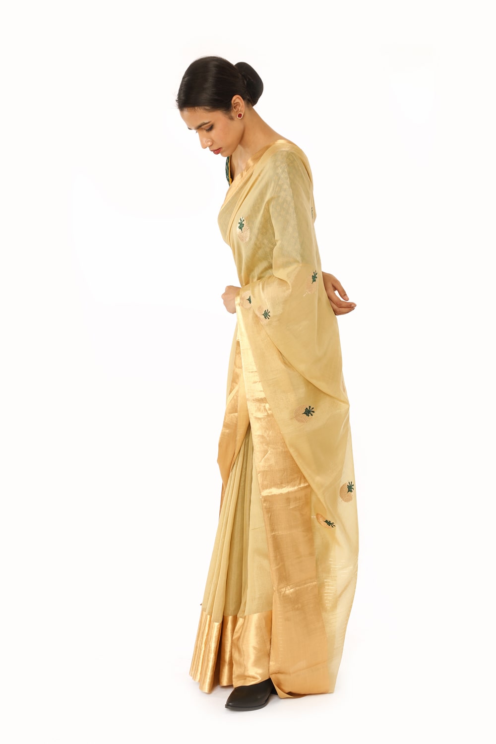 BOA -  Beige Cotton Tissue Saree