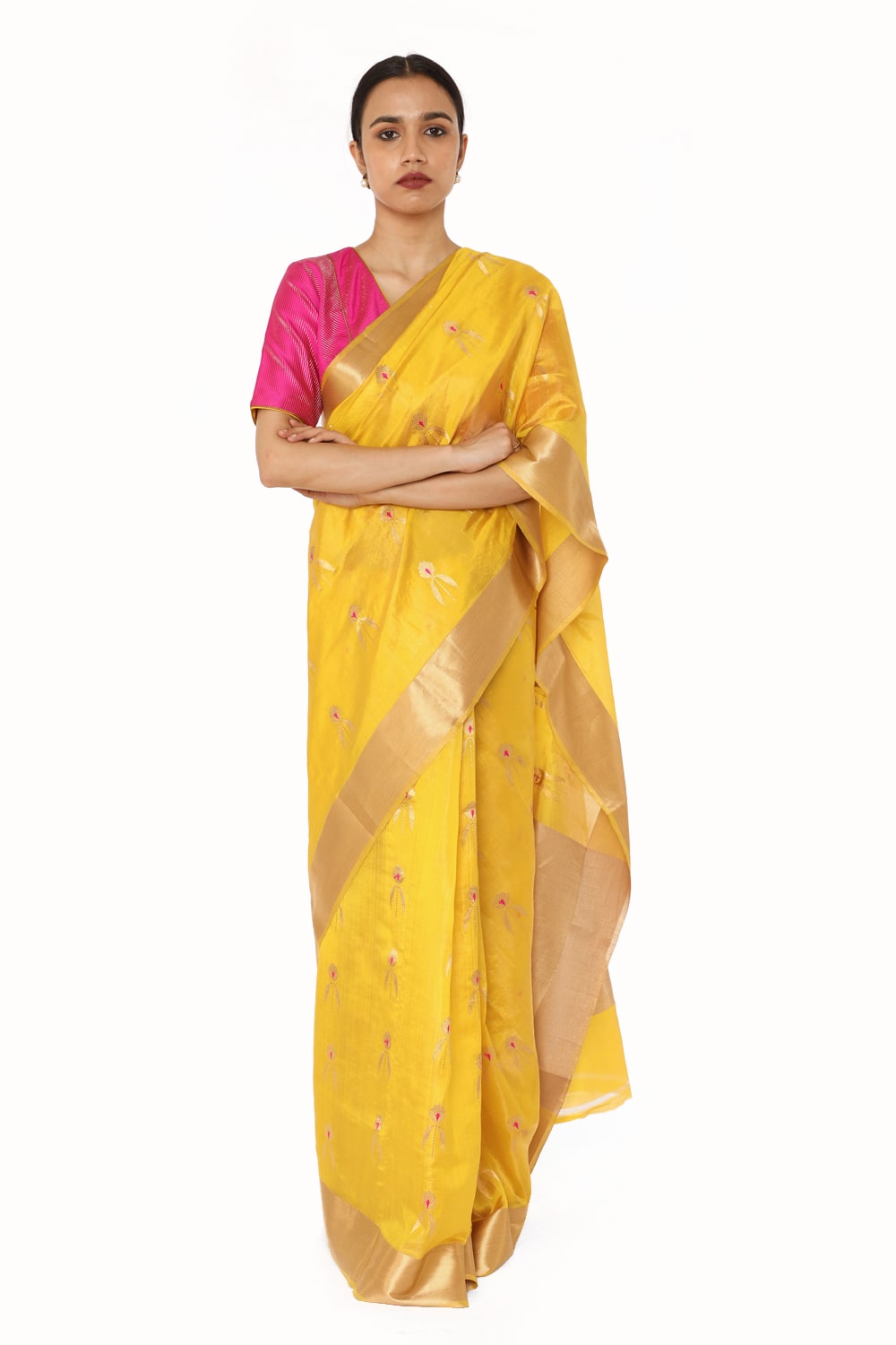 BOA -  Mustard Organza Tissue Saree